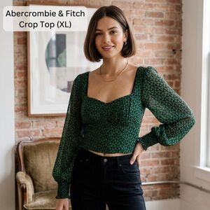 Abercrombie & Fitch | Retro Geo Puff Sleeve Crop Blouse Size XL Green/Blue